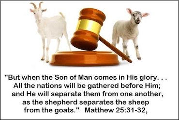 Illustration of Christ's end-time judgment of the nations separating the sheep from the goats.